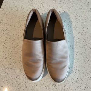 Vince Warren Italian Satin Platform Slip On Sneakers, Fawn $225